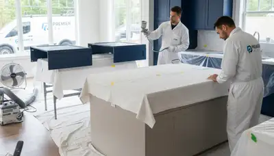 Professional cabinet painting in Easton, PA kitchen by local house painters for a smooth, durable finish