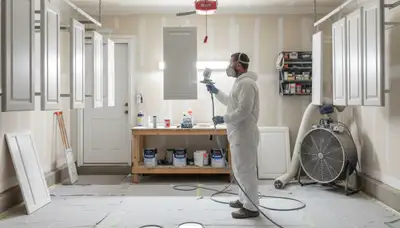Professional cabinet painting in Easton, PA using spray and brush techniques for smooth kitchen finishes