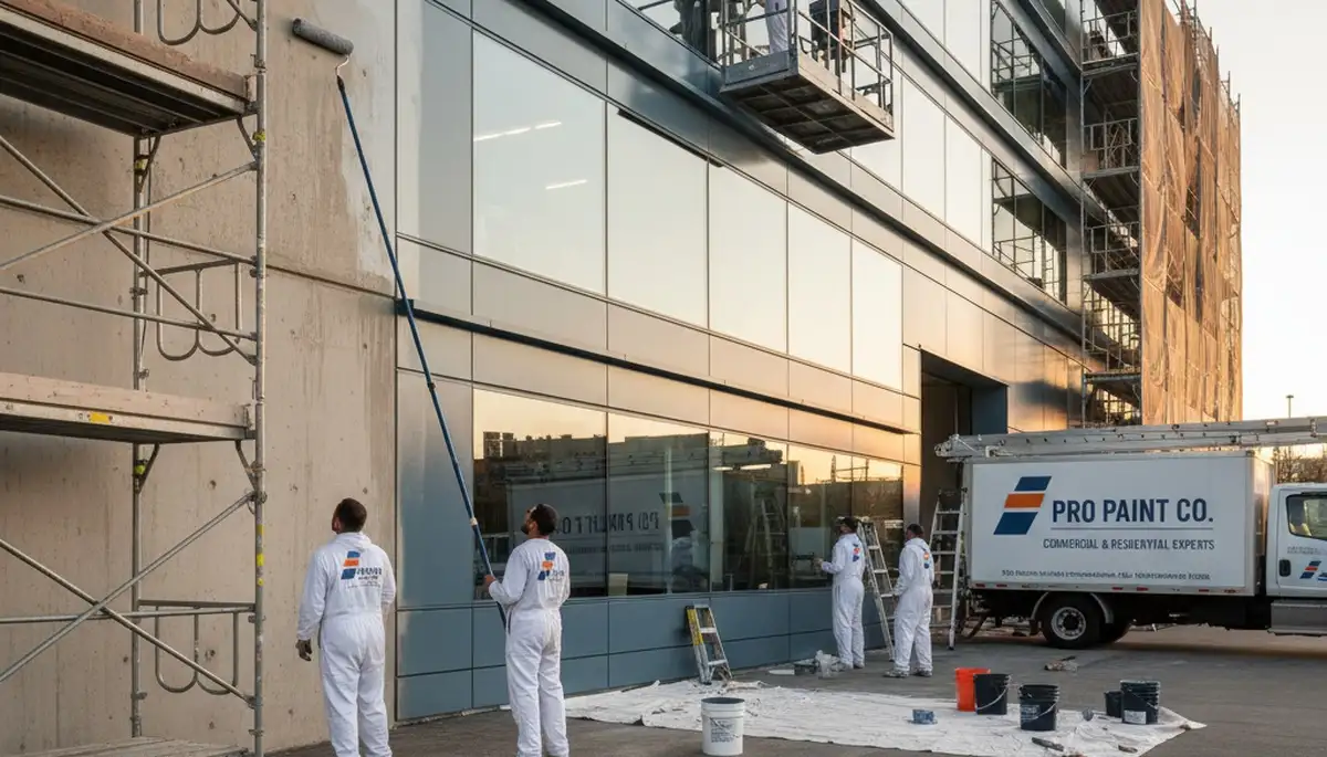 Professional commercial painters finishing office exterior in Easton, PA for paintereastonpa.com