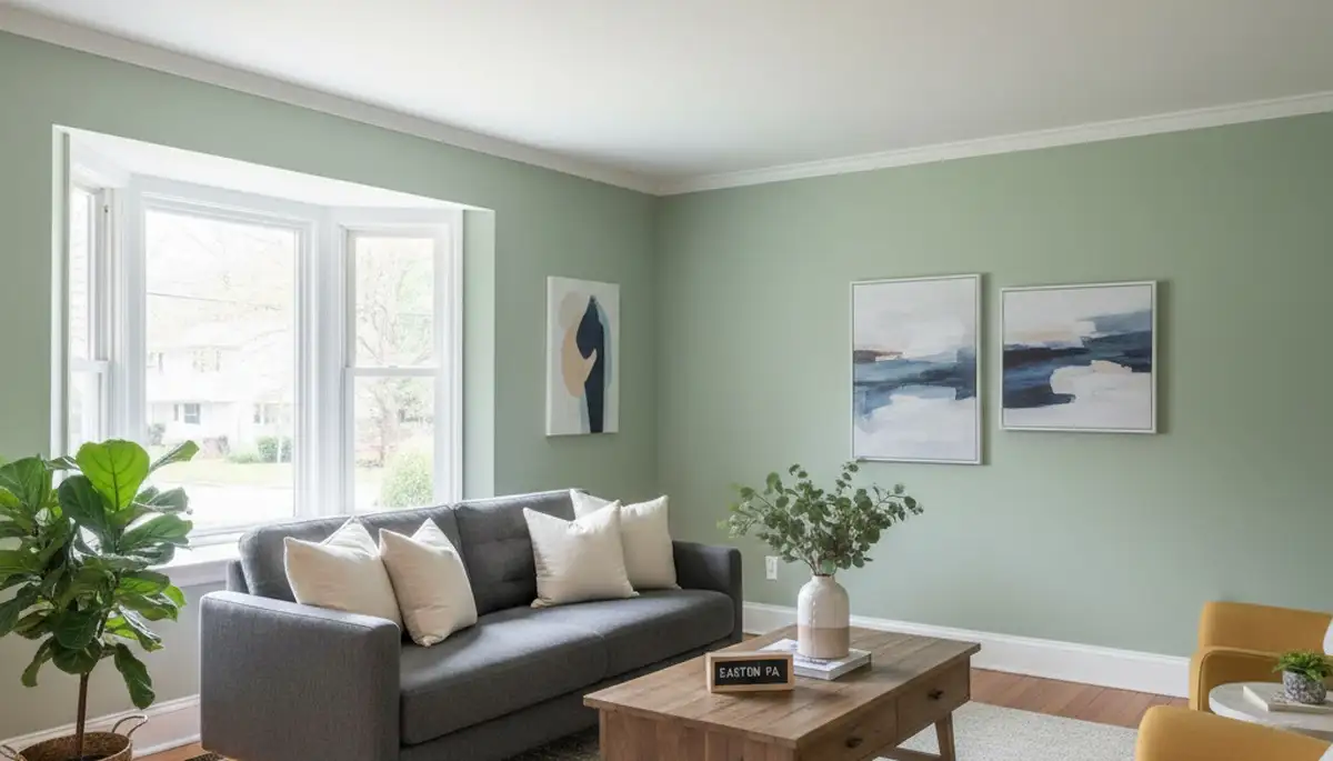 Freshly painted Easton PA living room with smooth interior finishes by professional house painters