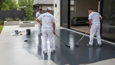 Professional concrete staining on residential patio in Easton, PA by expert house painters