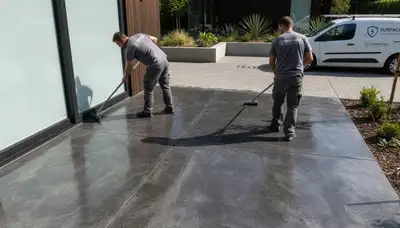 Professional concrete staining on residential garage floor in Easton, PA by local painting experts