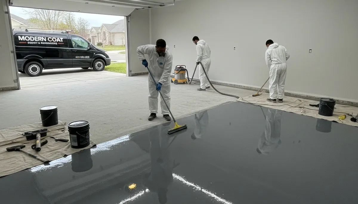 Professional epoxy floor coating in Easton, PA garage by local house painting experts
