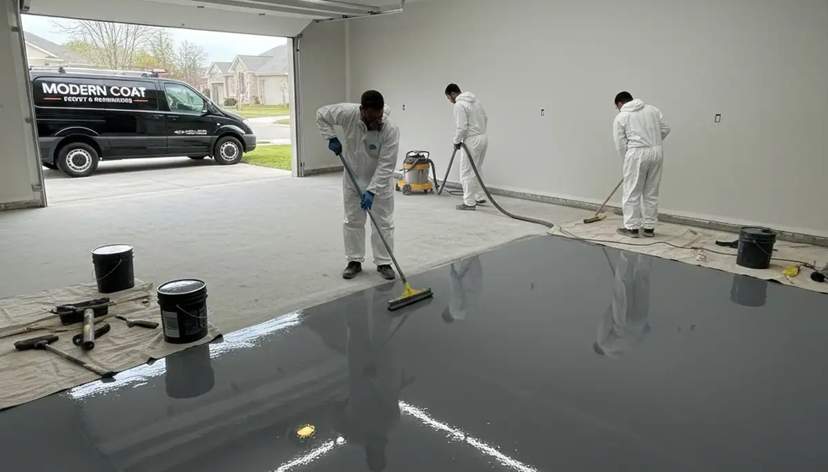Professional epoxy floor coating in Easton, PA garage by local house painting experts