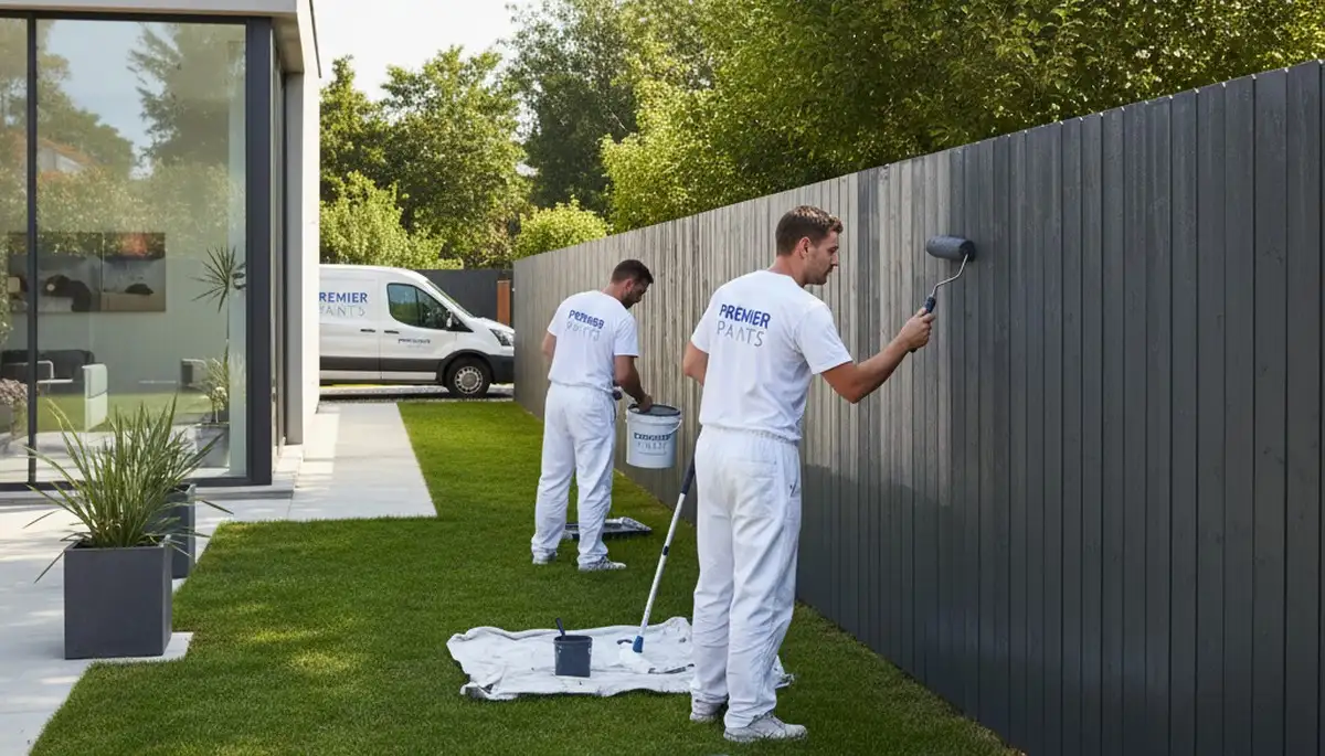 Professional fence painting in Easton, PA showing freshly painted wooden fence by local painters
