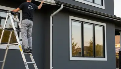 Professional gutter painting on a home exterior in Easton, PA by local house painting experts