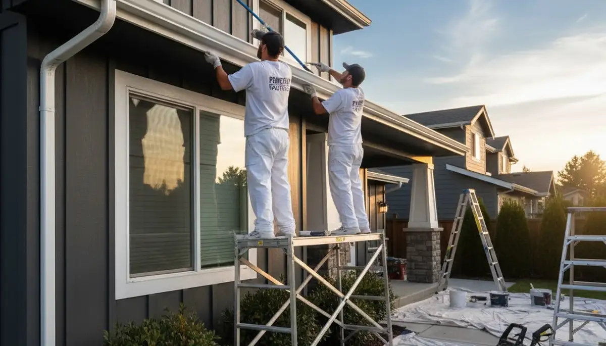 Professional gutter painting on a residential home in Easton, PA by expert local house painters