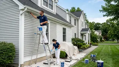 Professional house painters working on exterior home in Easton, PA
