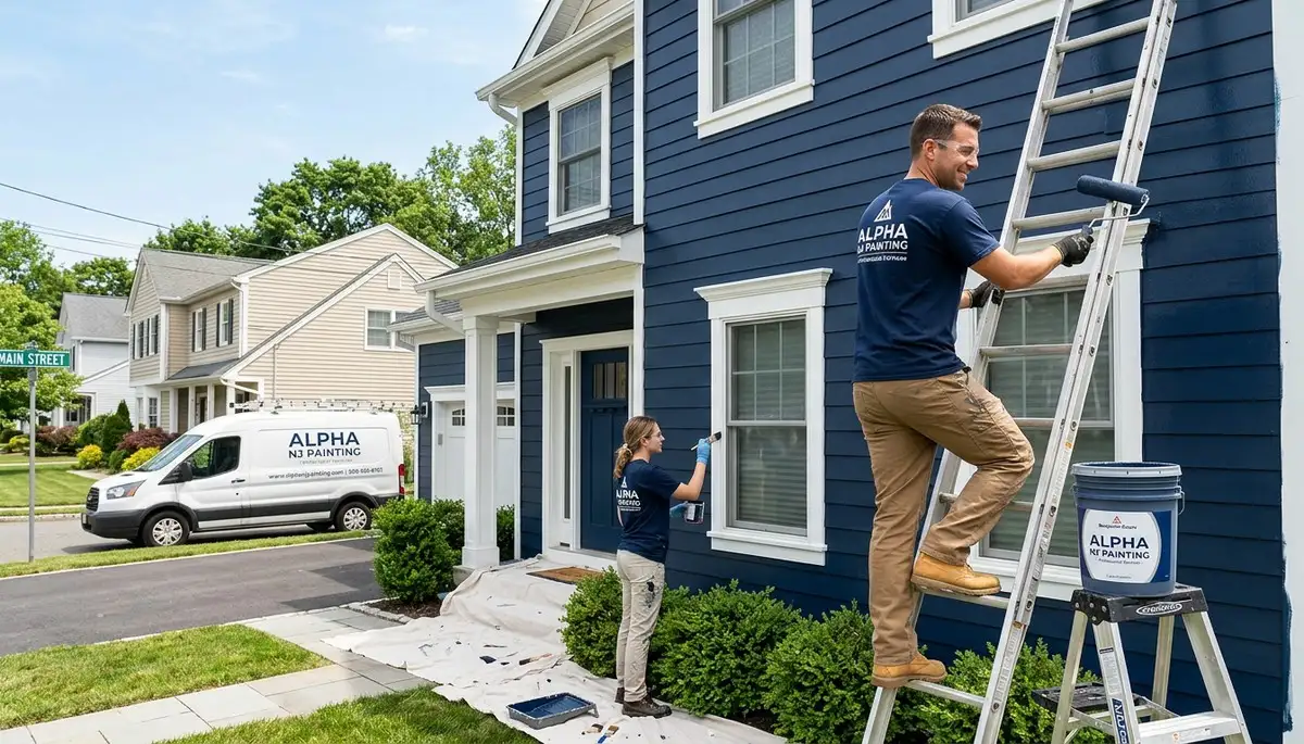 Professional house painters working on residential exterior in Easton, PA