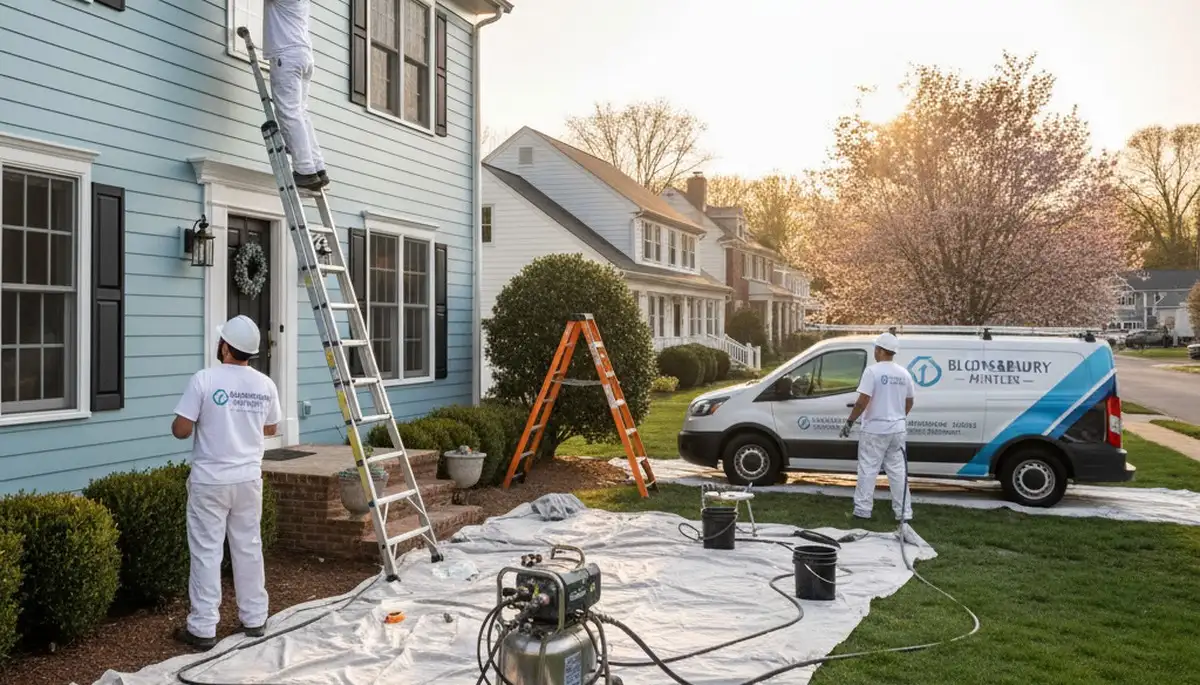 Professional house painters working on residential exterior in Easton, PA