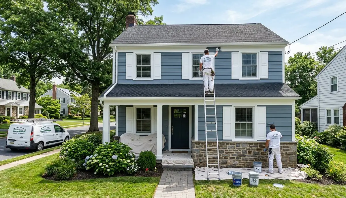 Professional house painters working on exterior home repaint in Easton, PA