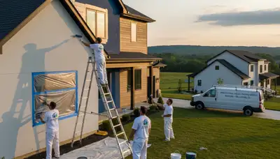 Professional house painters working on residential exterior in Easton, PA