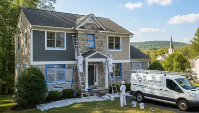 Professional house painters working on home exterior in Easton, PA