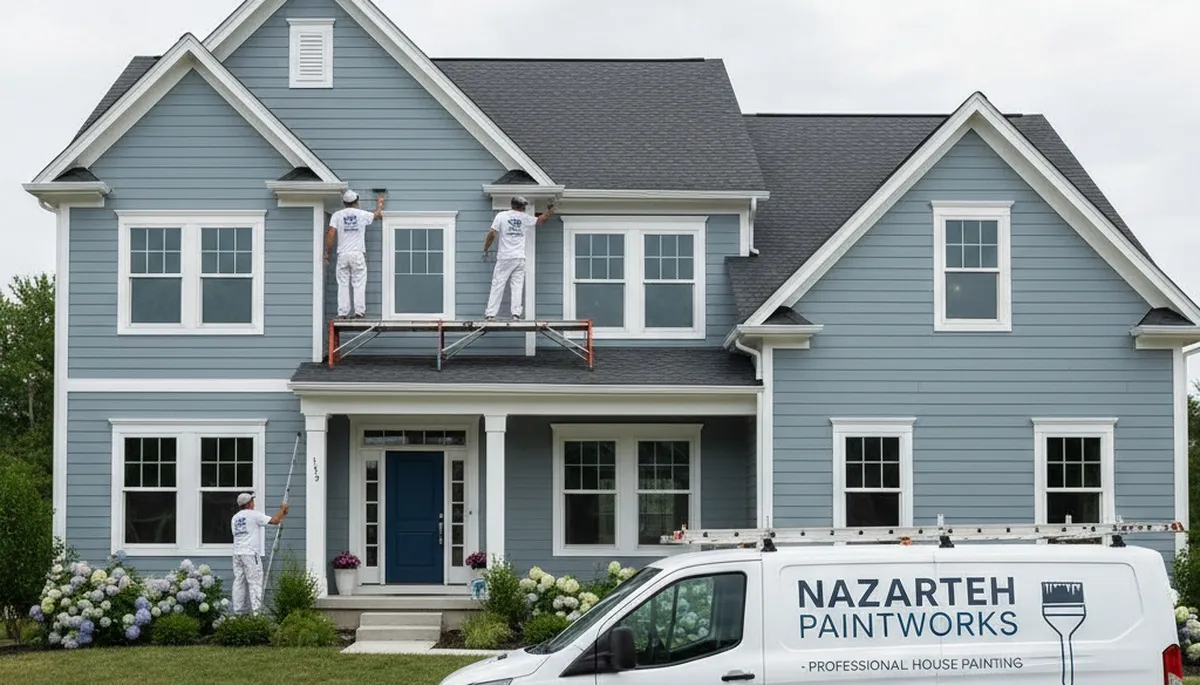 Professional house painters working on residential exterior in Easton PA