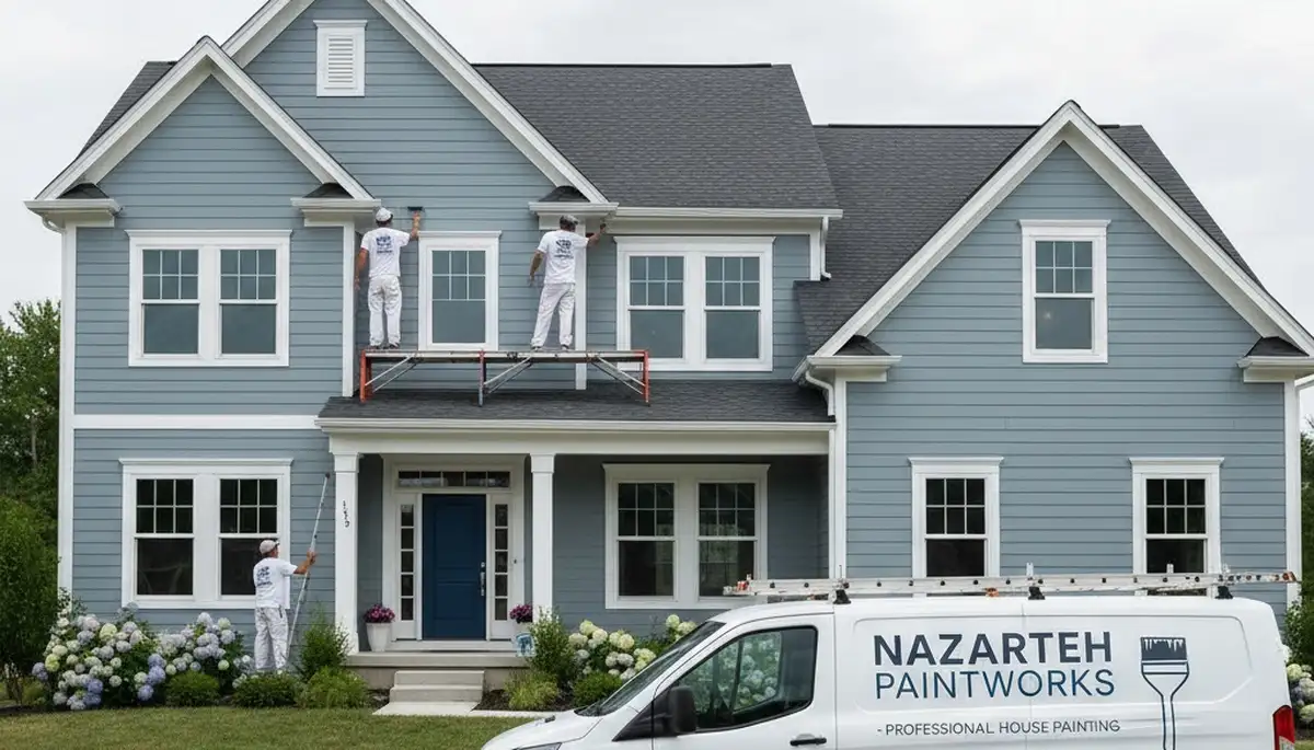 Professional house painters working on residential exterior in Easton PA