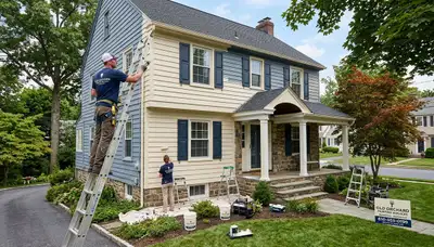 Professional house painters in Easton PA applying exterior home paint for a smooth, lasting finish