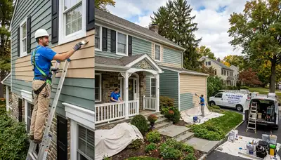Professional house painters refinishing home exterior in Easton, PA