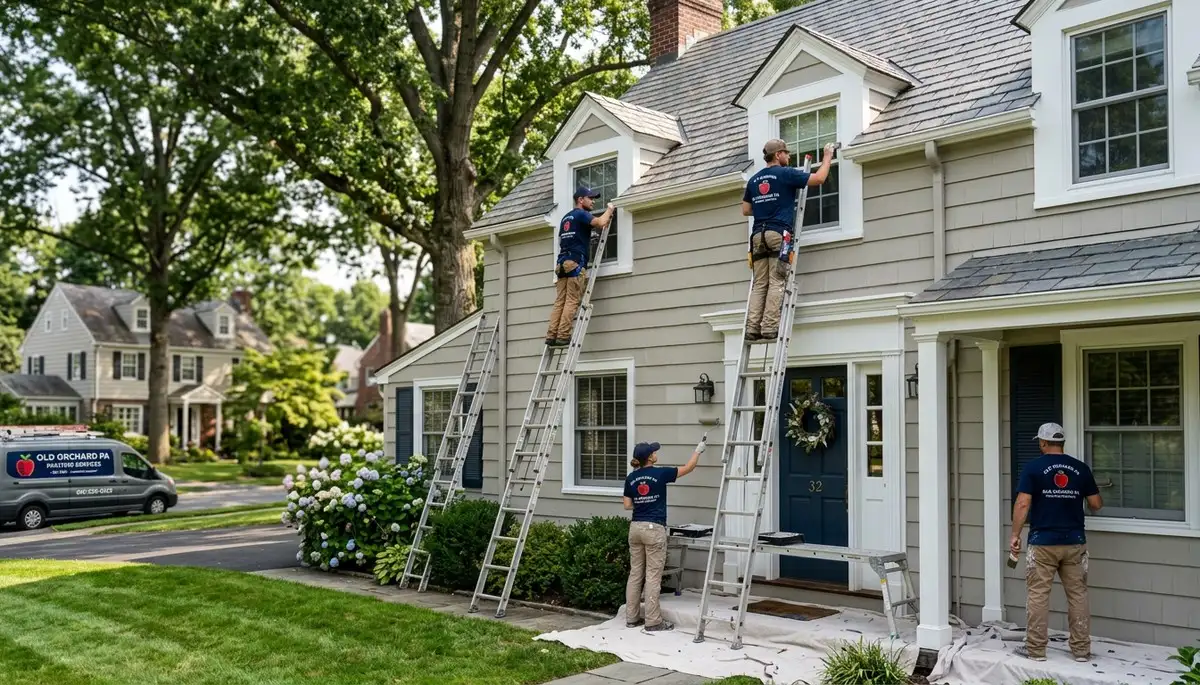 Professional house painters working on residential exterior in Easton, PA
