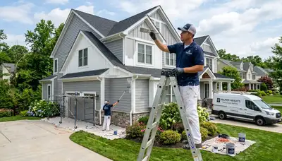 Professional house painter working on residential exterior in Easton, PA