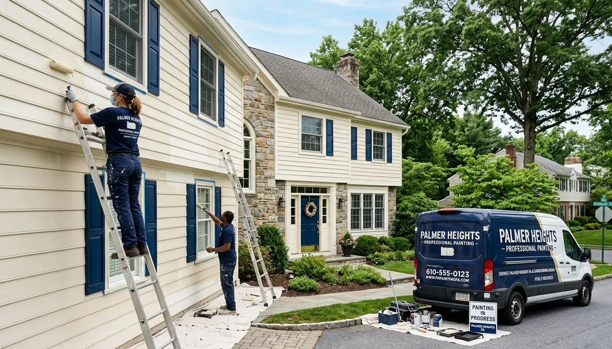 Professional house painters in Easton PA applying fresh exterior paint to a residential home