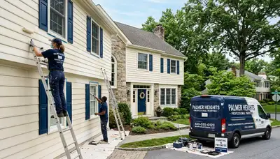 Professional house painters in Easton PA applying fresh exterior paint to a residential home