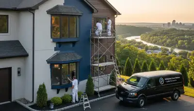 Professional house painters working on residential exterior in Easton PA