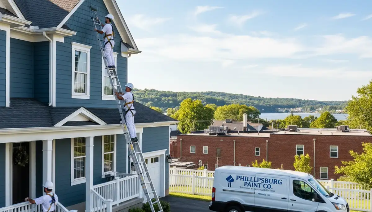 Professional house painters working on exterior home repainting in Easton, PA