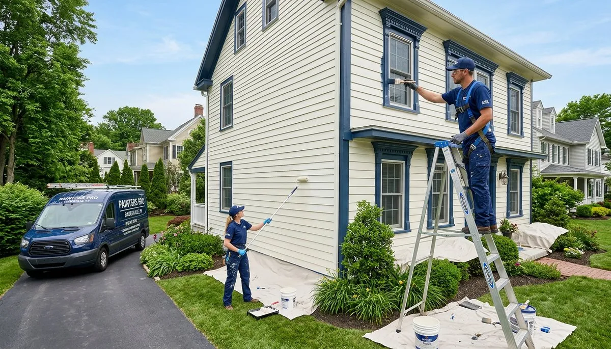 Professional house painters working on residential exterior in Easton, PA