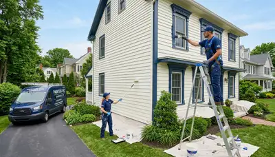 Professional house painters working on residential exterior in Easton, PA
