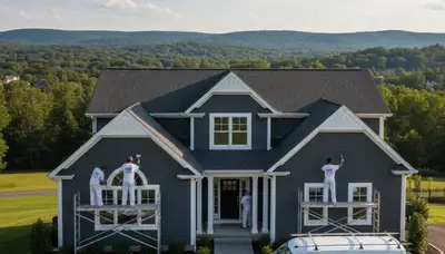 Professional house painters working on residential exterior in Easton, PA