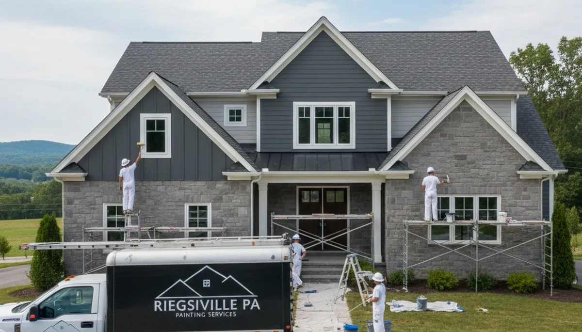 Professional house painters applying exterior paint to a home in Easton, PA