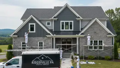 Professional house painters applying exterior paint to a home in Easton, PA