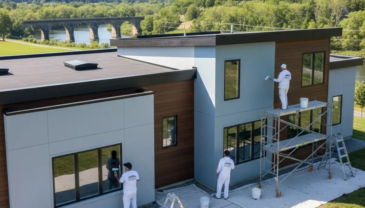 Professional house painters working on exterior home in Easton, PA