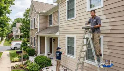 Professional house painters working on exterior home siding in Easton, PA