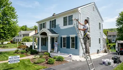 Professional house painters working on residential exterior in Easton, PA