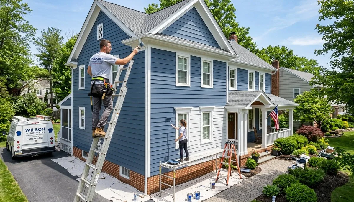 Professional house painters updating exterior home finish in Easton, PA