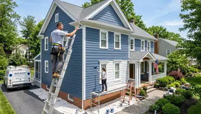 Professional house painters updating exterior home finish in Easton, PA