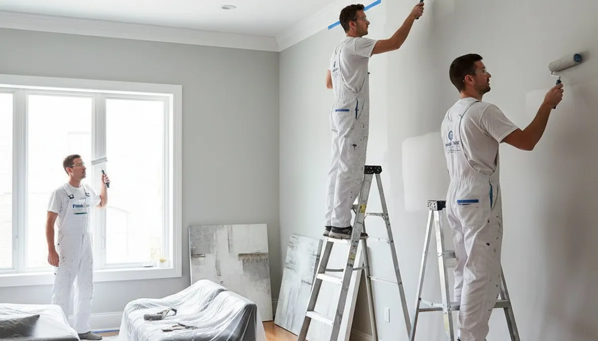 Professional interior house painters in Easton, PA applying premium finishes to living room walls
