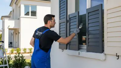Professional shutter painting on a residential home exterior in Easton, PA by local painting experts