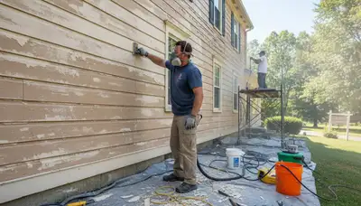 Professional surface preparation for exterior house painting in Easton, PA ensuring smooth, durable finish