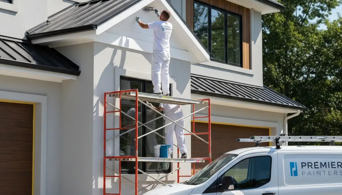 Professional trim and fascia painting on a residential home in Easton, PA by expert house painters